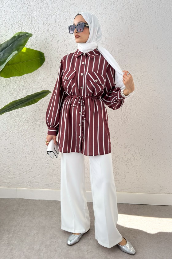 Bel Büzgülü Tesettür Tunik 2200 - BORDO Bel Büzgülü Tesettür Tunik 2200 - BORDO