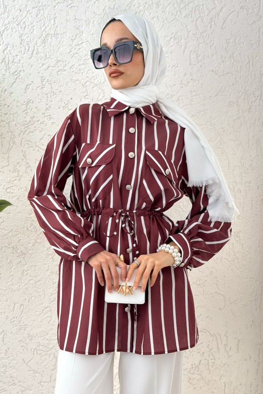 Bel Büzgülü Tesettür Tunik 2200 - BORDO