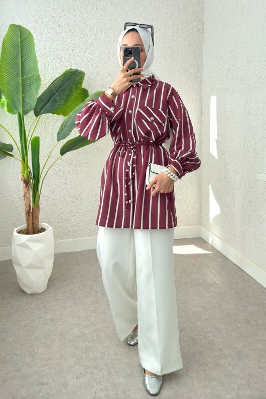 Bel Büzgülü Tesettür Tunik 2200 - BORDO
