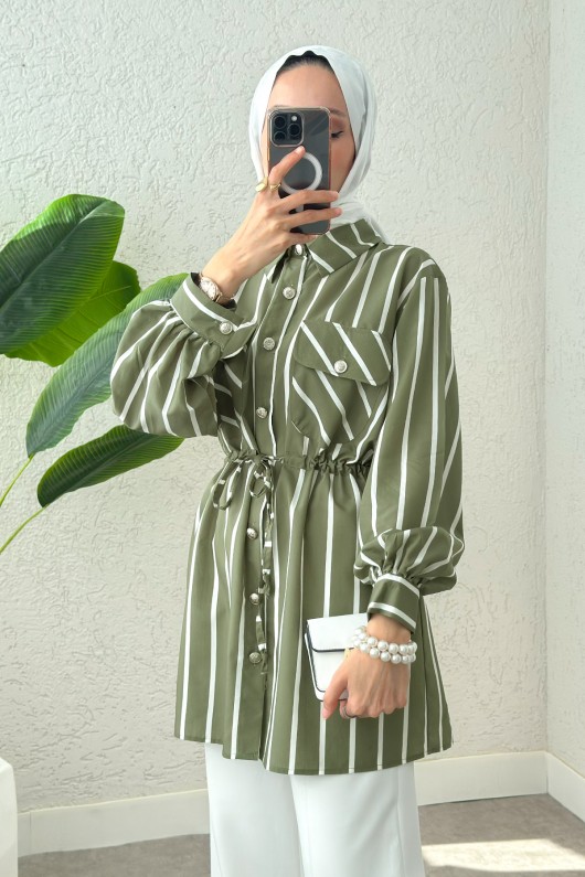 Bel Büzgülü Tesettür Tunik 2200 - HAKİ