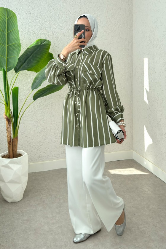 Bel Büzgülü Tesettür Tunik 2200 - HAKİ Bel Büzgülü Tesettür Tunik 2200 - HAKİ