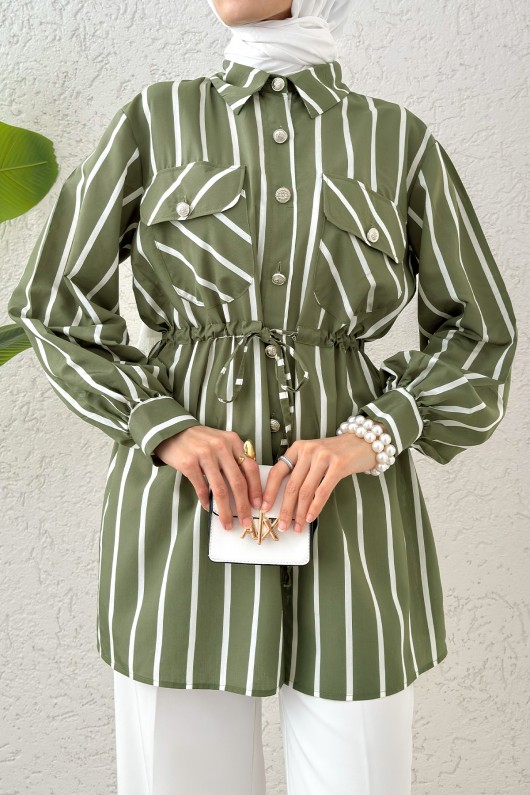 Bel Büzgülü Tesettür Tunik 2200 - HAKİ