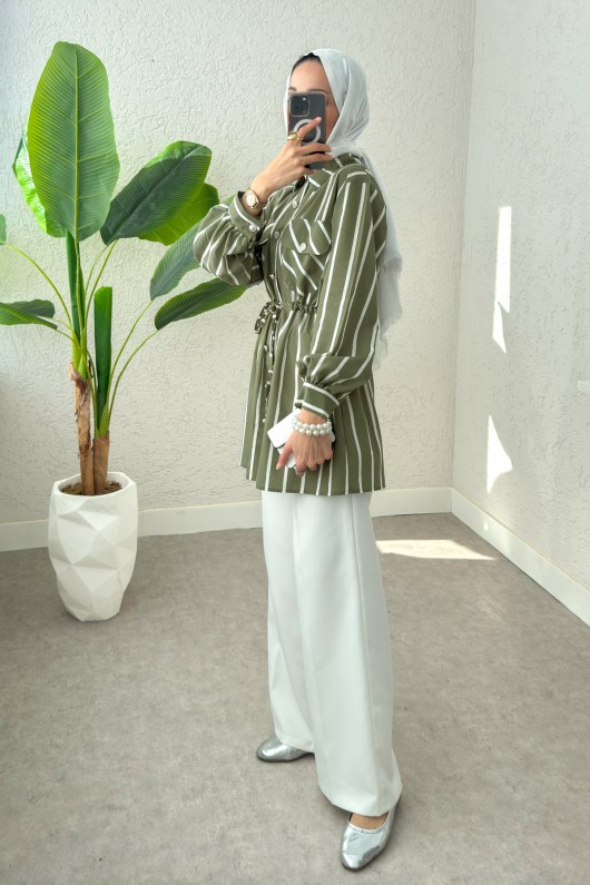 Bel Büzgülü Tesettür Tunik 2200 - HAKİ