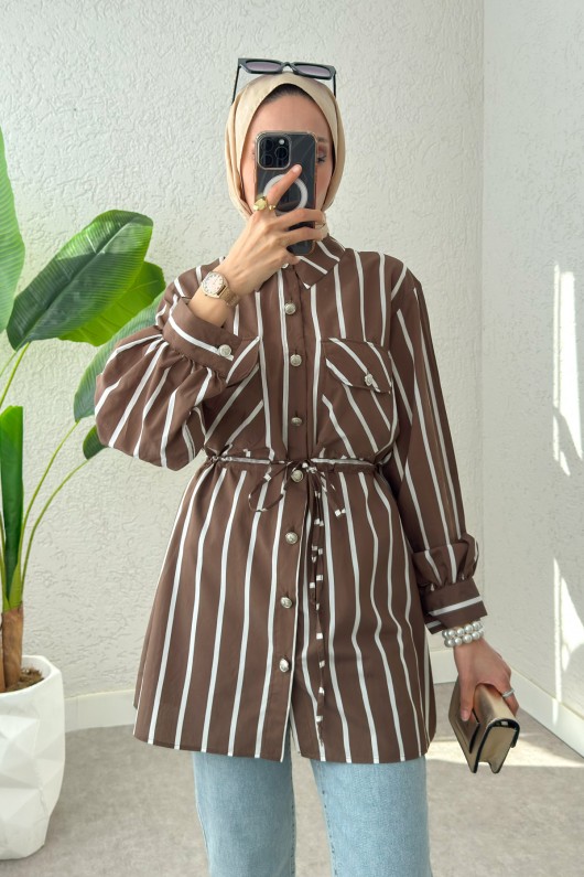 Bel Büzgülü Tesettür Tunik 2200 - KAHVERENGİ