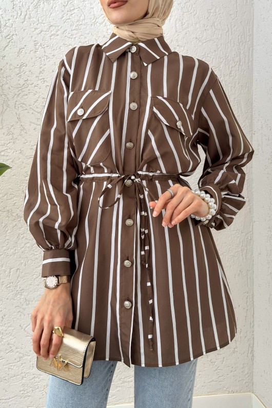 Bel Büzgülü Tesettür Tunik 2200 - KAHVERENGİ