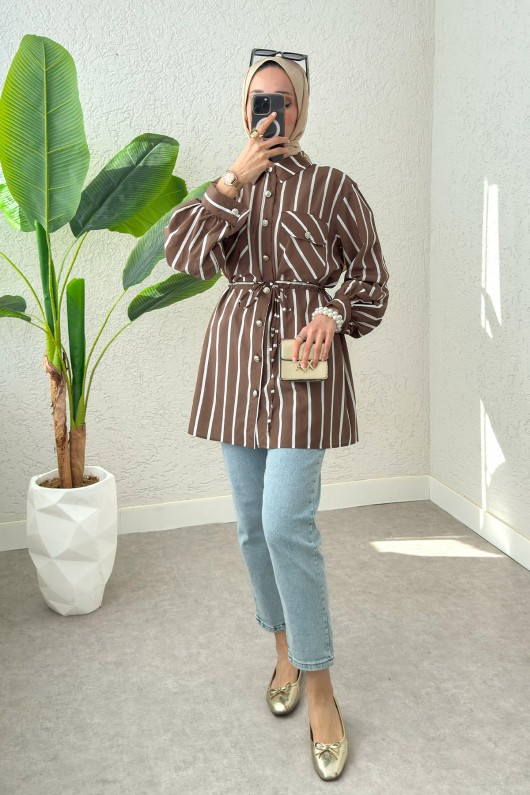 Bel Büzgülü Tesettür Tunik 2200 - KAHVERENGİ