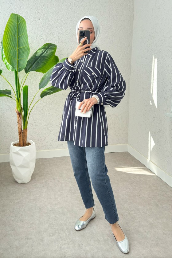 Bel Büzgülü Tesettür Tunik 2200 - LACİVERT Bel Büzgülü Tesettür Tunik 2200 - LACİVERT