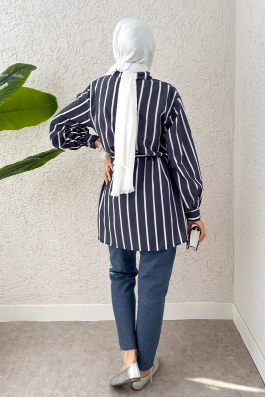 Bel Büzgülü Tesettür Tunik 2200 - LACİVERT