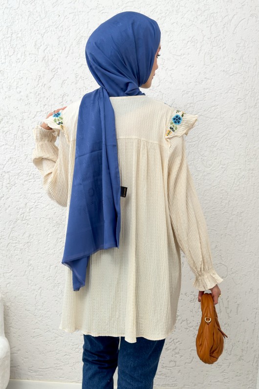 Gül Nakışlı Tunik  2201 - KREM