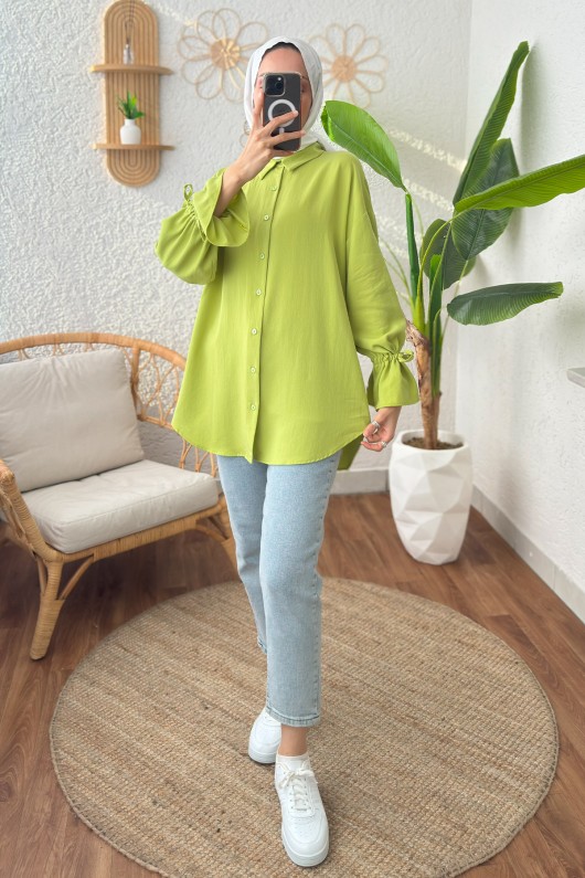 Kolu Büzgü Bağcıklı Gömlek 2202 - AÇIK YEŞİL