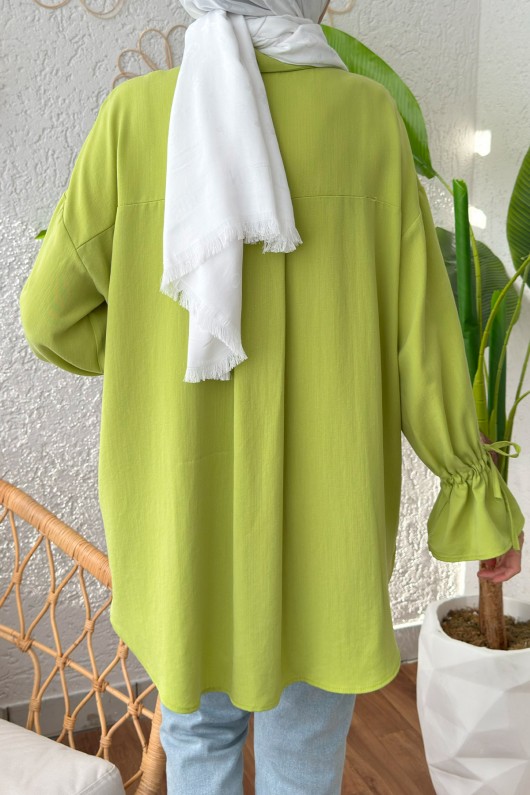 Kolu Büzgü Bağcıklı Gömlek 2202 - AÇIK YEŞİL