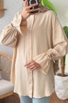 Kolu Büzgü Bağcıklı Gömlek 2202 - BEJ