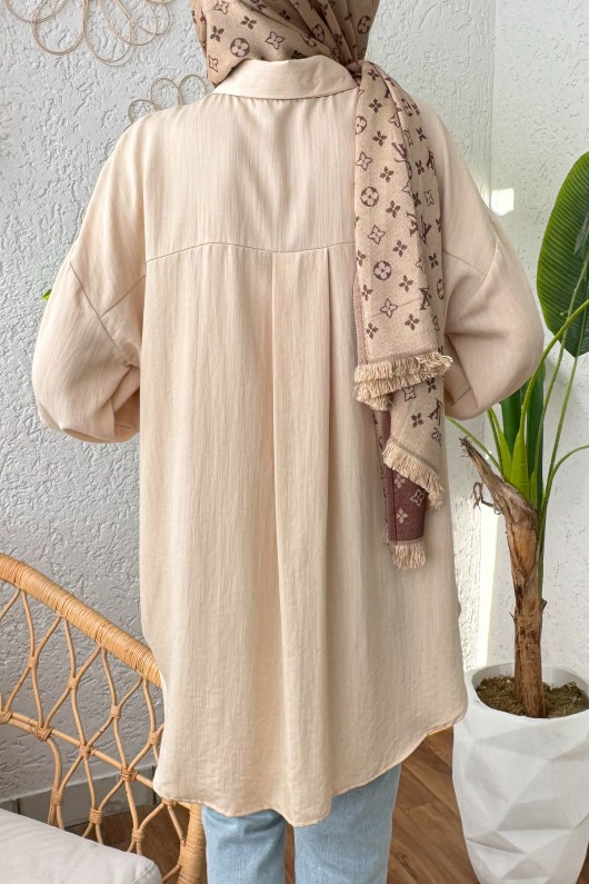 Kolu Büzgü Bağcıklı Gömlek 2202 - BEJ