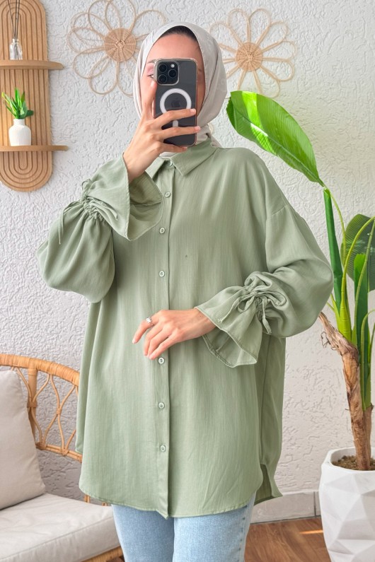Kolu Büzgü Bağcıklı Gömlek 2202 - ÇAĞLA YEŞİLİ