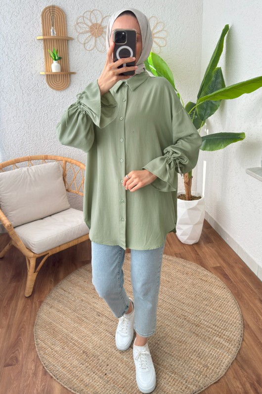 Kolu Büzgü Bağcıklı Gömlek 2202 - ÇAĞLA YEŞİLİ