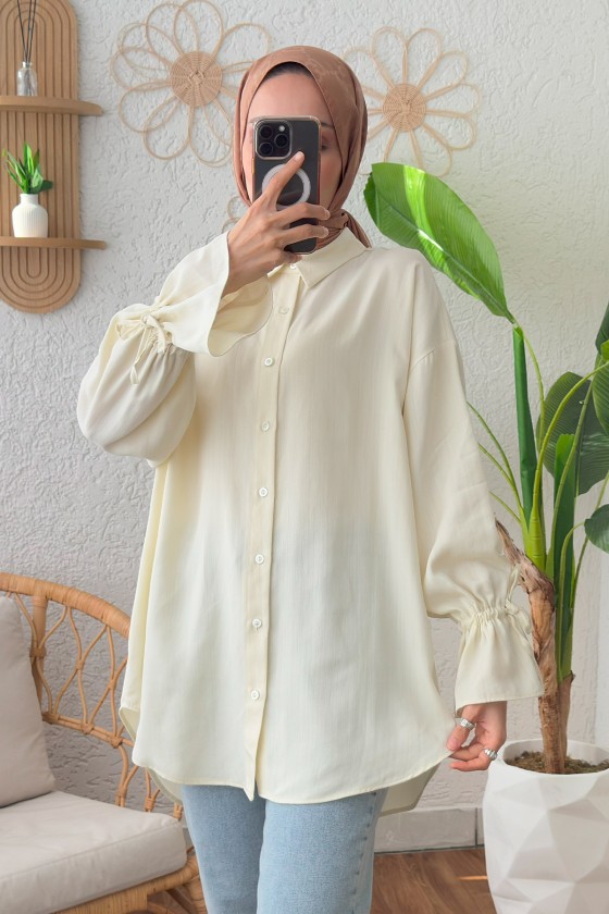 Kolu Büzgü Bağcıklı Gömlek 2202 - EKRU