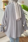 Kolu Büzgü Bağcıklı Gömlek 2202 - GRİ