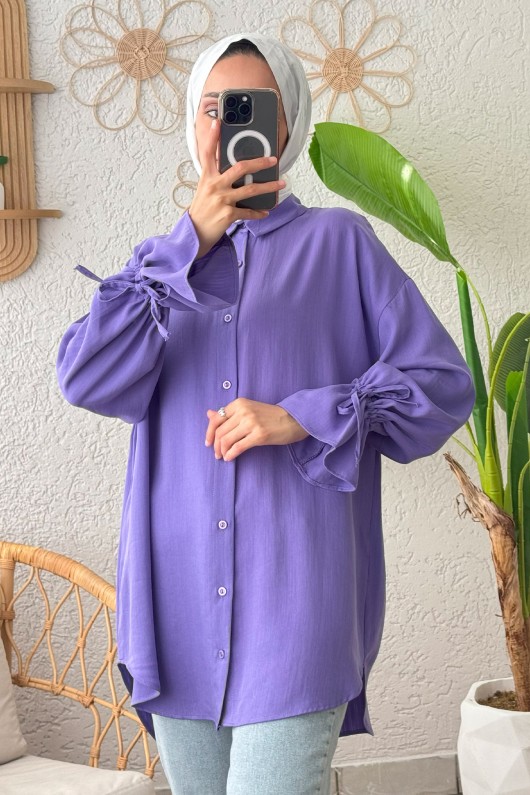 Kolu Büzgü Bağcıklı Gömlek 2202 - LİLA