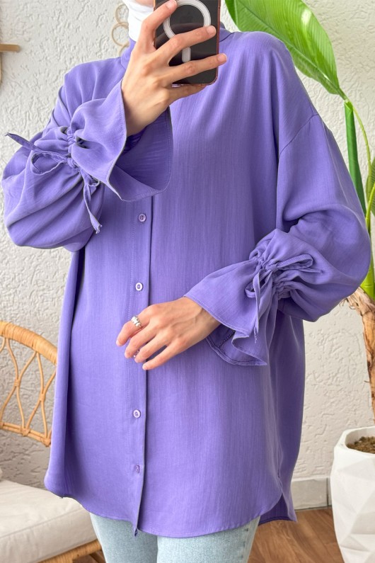 Kolu Büzgü Bağcıklı Gömlek 2202 - LİLA