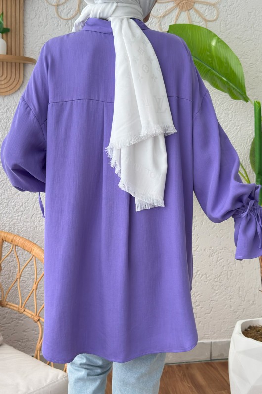 Kolu Büzgü Bağcıklı Gömlek 2202 - LİLA