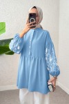 Nakışlı Balon Kol Tunik 2204 - BEBE MAVİSİ Nakışlı Balon Kol Tunik 2204 - BEBE MAVİSİ