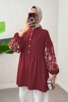 Nakışlı Balon Kol Tunik 2204 - BORDO