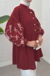 Nakışlı Balon Kol Tunik 2204 - BORDO