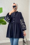 Nakışlı Balon Kol Tunik 2204 - LACİVERT