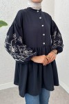Nakışlı Balon Kol Tunik 2204 - LACİVERT