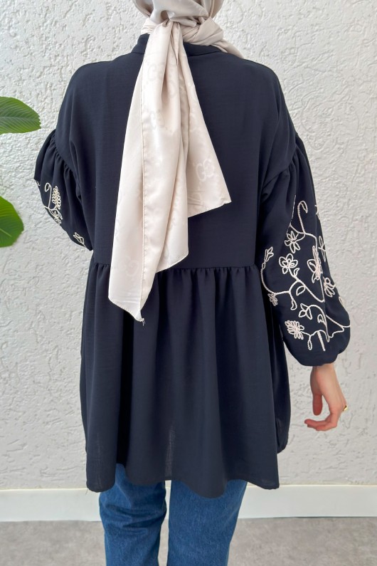 Nakışlı Balon Kol Tunik 2204 - LACİVERT