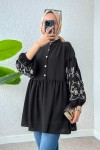 Nakışlı Balon Kol Tunik 2204 - SİYAH