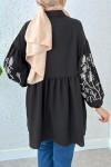 Nakışlı Balon Kol Tunik 2204 - SİYAH