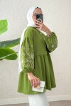 Nakışlı Balon Kol Tunik 2204 - HAKİ Nakışlı Balon Kol Tunik 2204 - HAKİ