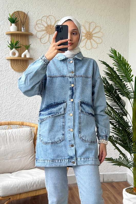 22040 Çapraz Cepli Kot Ceket - MAVİ 22040 Çapraz Cepli Kot Ceket - MAVİ