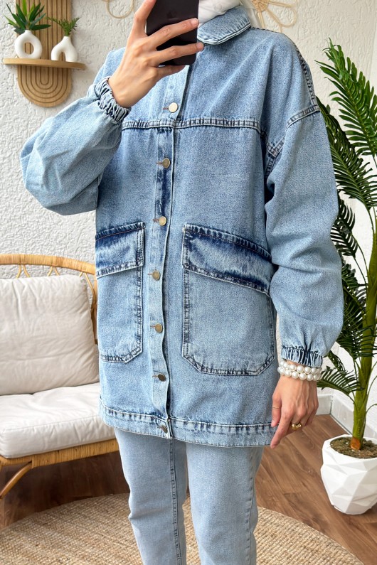 22040 Çapraz Cepli Kot Ceket - MAVİ 22040 Çapraz Cepli Kot Ceket - MAVİ