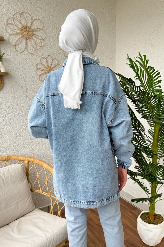 22040 Çapraz Cepli Kot Ceket - MAVİ 22040 Çapraz Cepli Kot Ceket - MAVİ