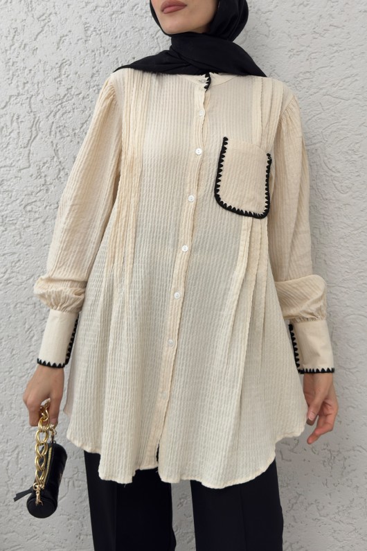 Fisto Detaylı Pliseli Gömlek 2205 - KREM Fisto Detaylı Pliseli Gömlek 2205 - KREM