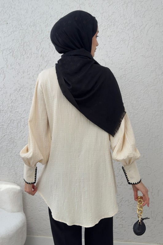 Fisto Detaylı Pliseli Gömlek 2205 - KREM Fisto Detaylı Pliseli Gömlek 2205 - KREM