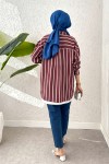 Asimetrik Çizgili Tesettür Gömlek 2206 - BORDO