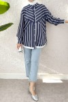 Asimetrik Çizgili Tesettür Gömlek 2206 - LACİVERT