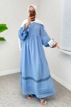 Fisto Detaylı Tesettür Elbise 2207 - BEBE MAVİSİ