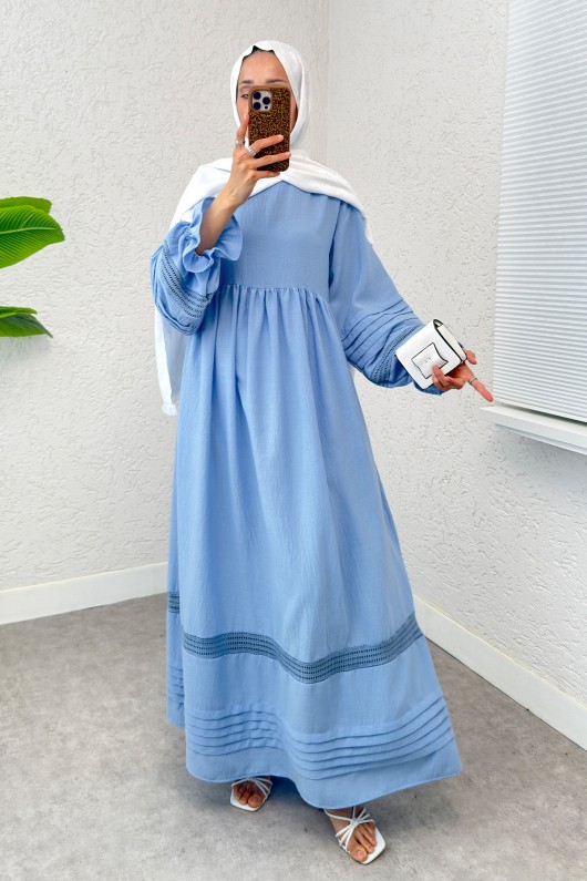 Fisto Detaylı Tesettür Elbise 2207 - BEBE MAVİSİ