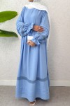 Fisto Detaylı Tesettür Elbise 2207 - BEBE MAVİSİ