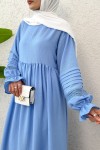 Fisto Detaylı Tesettür Elbise 2207 - BEBE MAVİSİ