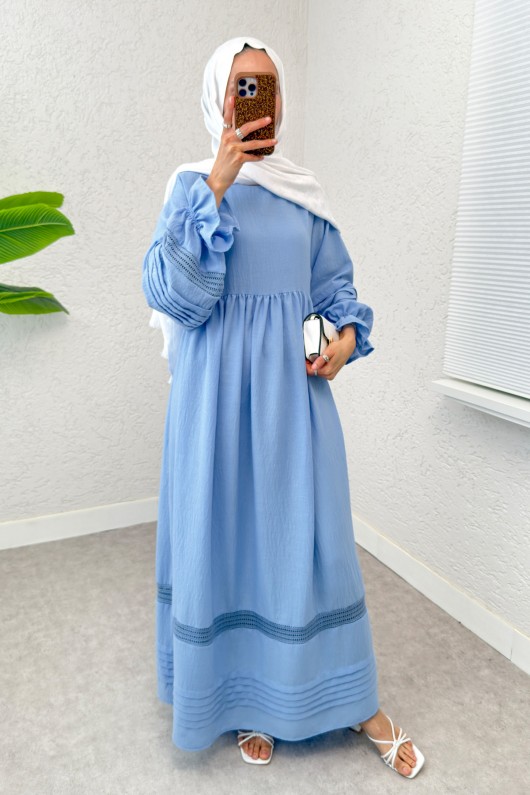 Fisto Detaylı Tesettür Elbise 2207 - BEBE MAVİSİ
