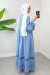 Fisto Detaylı Tesettür Elbise 2207 - BEBE MAVİSİ