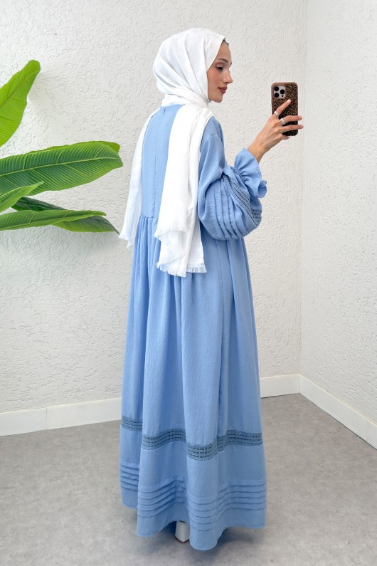 Fisto Detaylı Tesettür Elbise 2207 - BEBE MAVİSİ