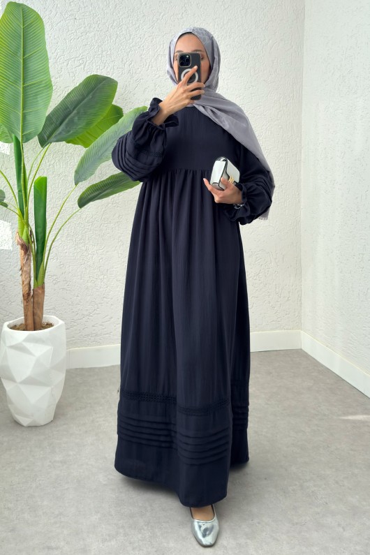 Fisto Detaylı Tesettür Elbise 2207 - LACİVERT Fisto Detaylı Tesettür Elbise 2207 - LACİVERT