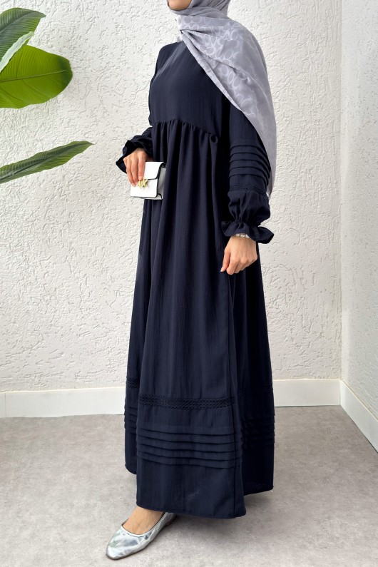 Fisto Detaylı Tesettür Elbise 2207 - LACİVERT Fisto Detaylı Tesettür Elbise 2207 - LACİVERT