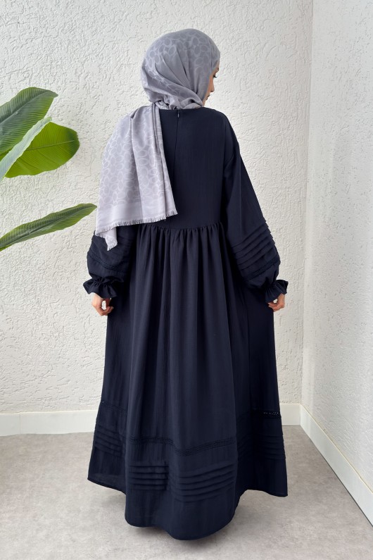Fisto Detaylı Tesettür Elbise 2207 - LACİVERT Fisto Detaylı Tesettür Elbise 2207 - LACİVERT